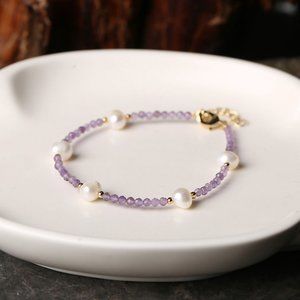 Natural amethyst + Pearl 15~18cm adjustable bracelet